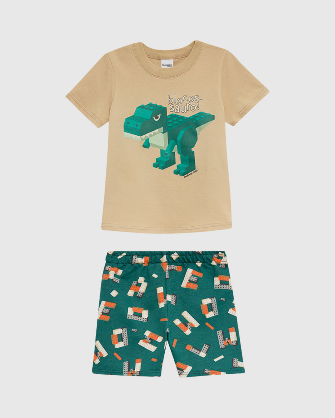 Conjunto Infantil Menino Blocos-Sauro Em Algodão Malwee Kids