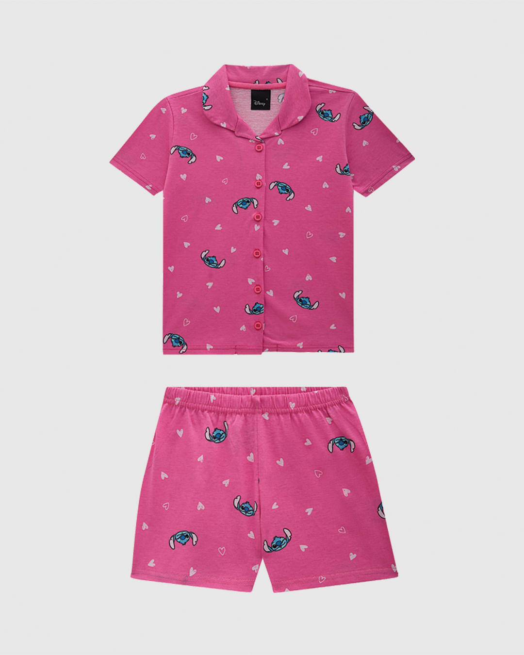 Pijama Curto Infantil Menina Americano Stitch Disney Em Algodão Malwee Kids