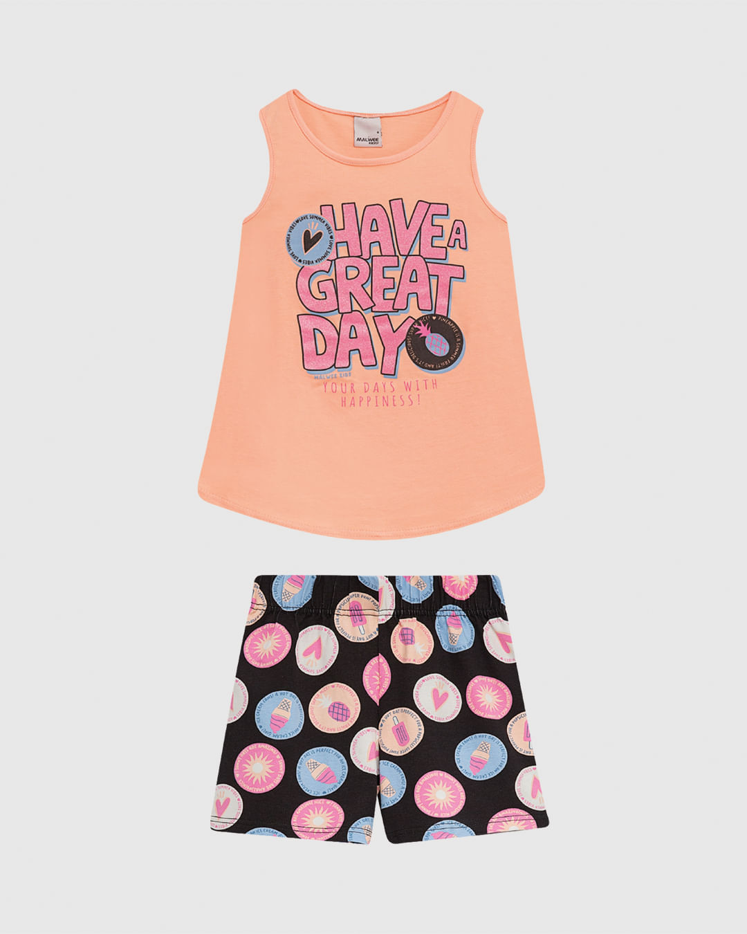 Conjunto Infantil Menina Estampa Puff E Glitter Em Algodão Malwee Kids