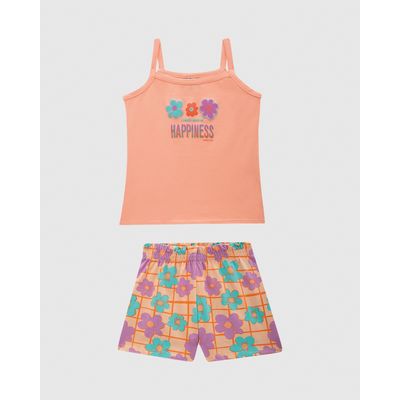 Conjunto Infantil Menina Regata Decote Reto Em Algodão Malwee Kids