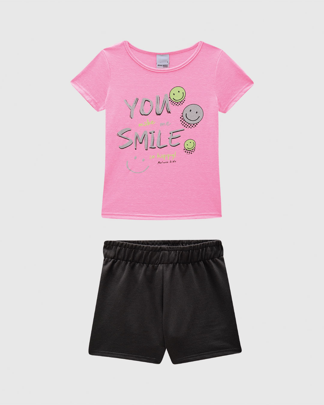 Conjunto Curto Infantil Menina Blusa You Make Me Smile E Shorts Malwee Kids