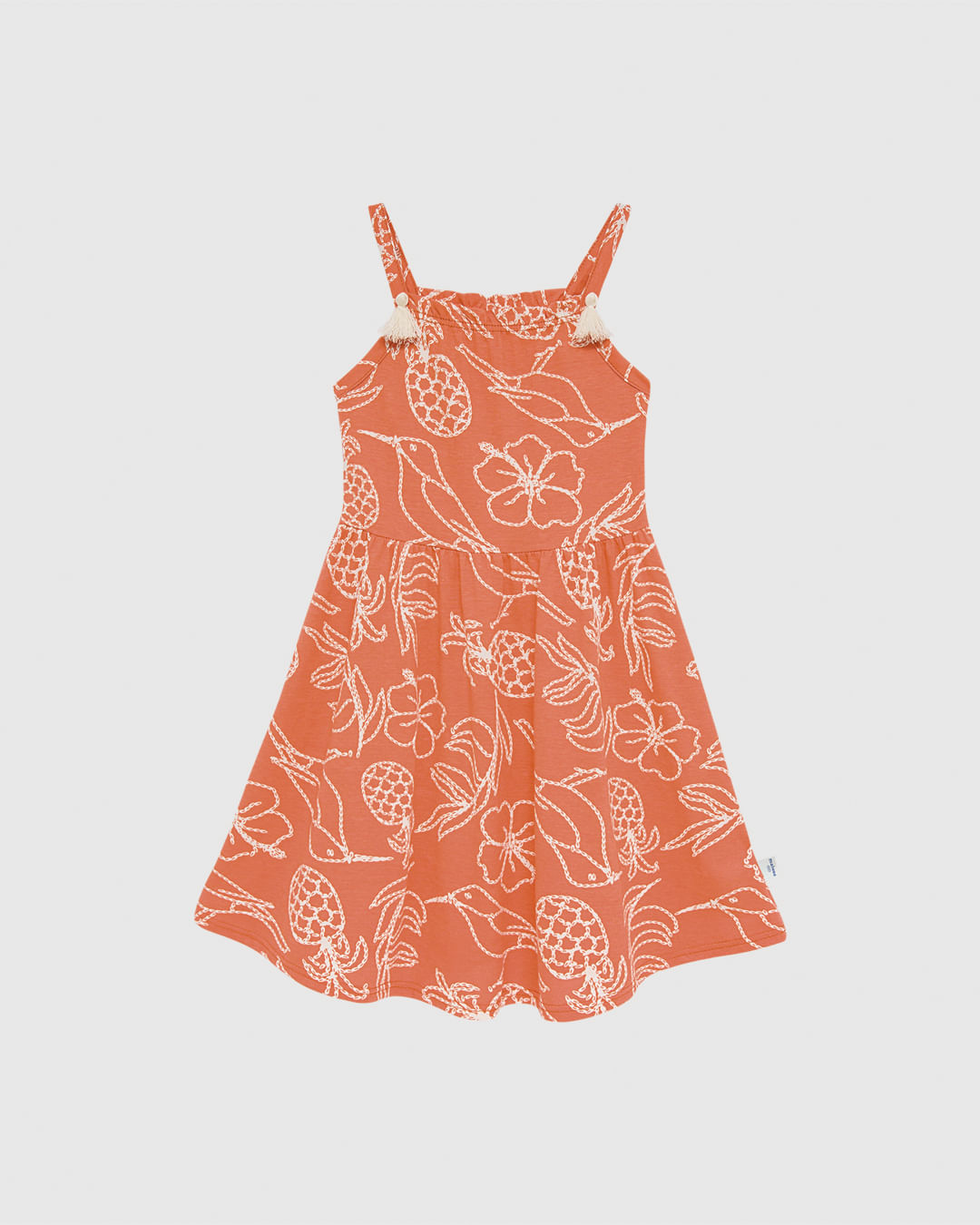 Vestido Infantil Decote Quadrado Detalhe Tessel em Algodão Malwee Kids