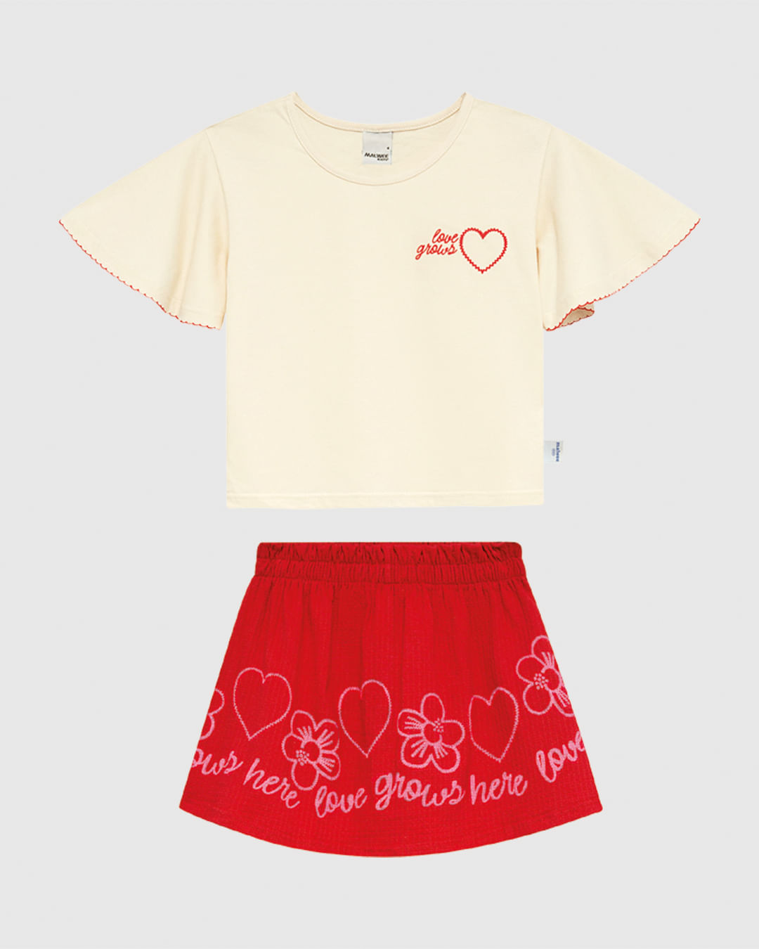 Conjunto Infantil Menina Blusa Manga Godê Love Grows E Saia Malwee Kids - Imagem 8