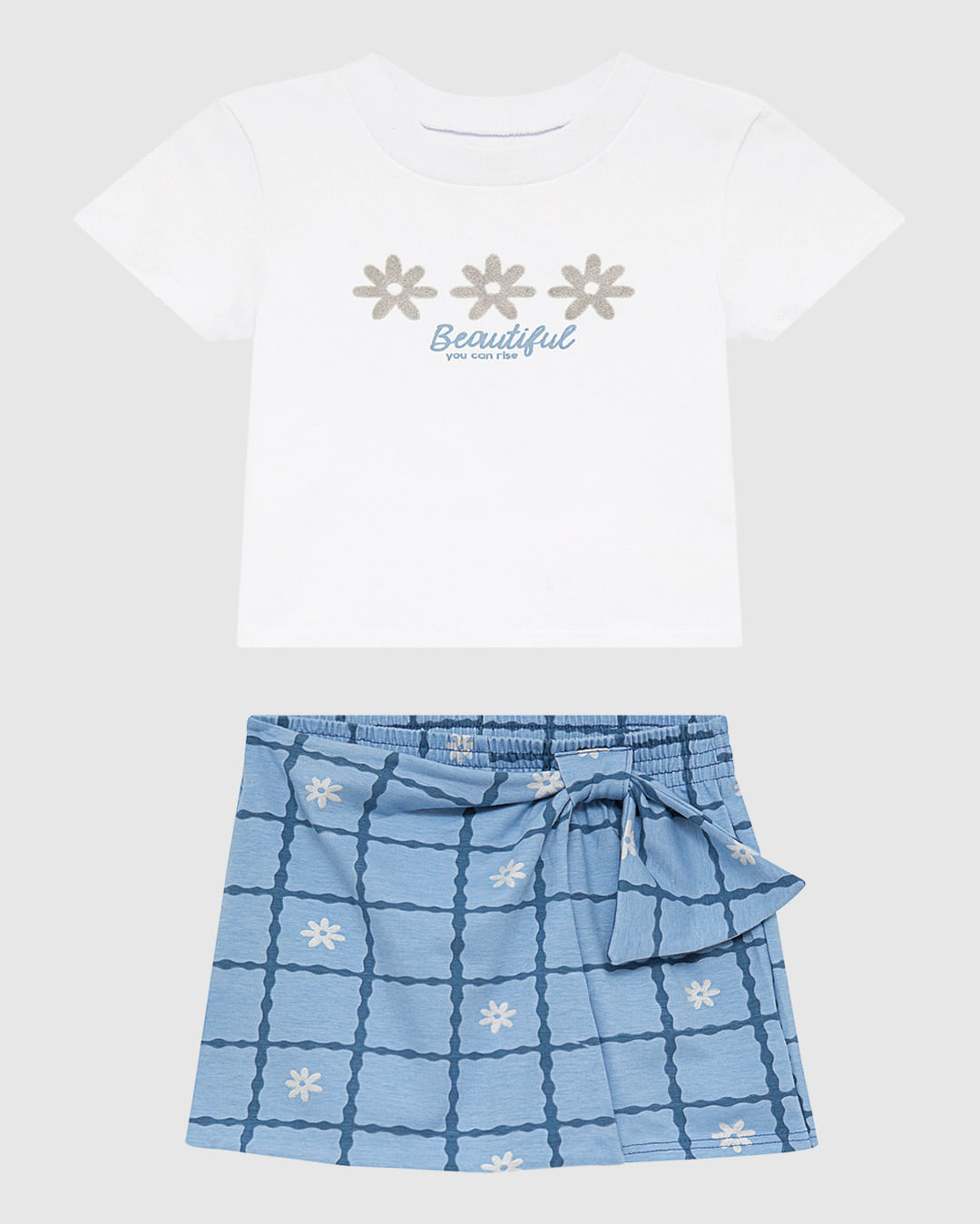 Conjunto Infantil Menina Blusa E Saia Estampa Quadriculada Malwee Kids - Imagem 7