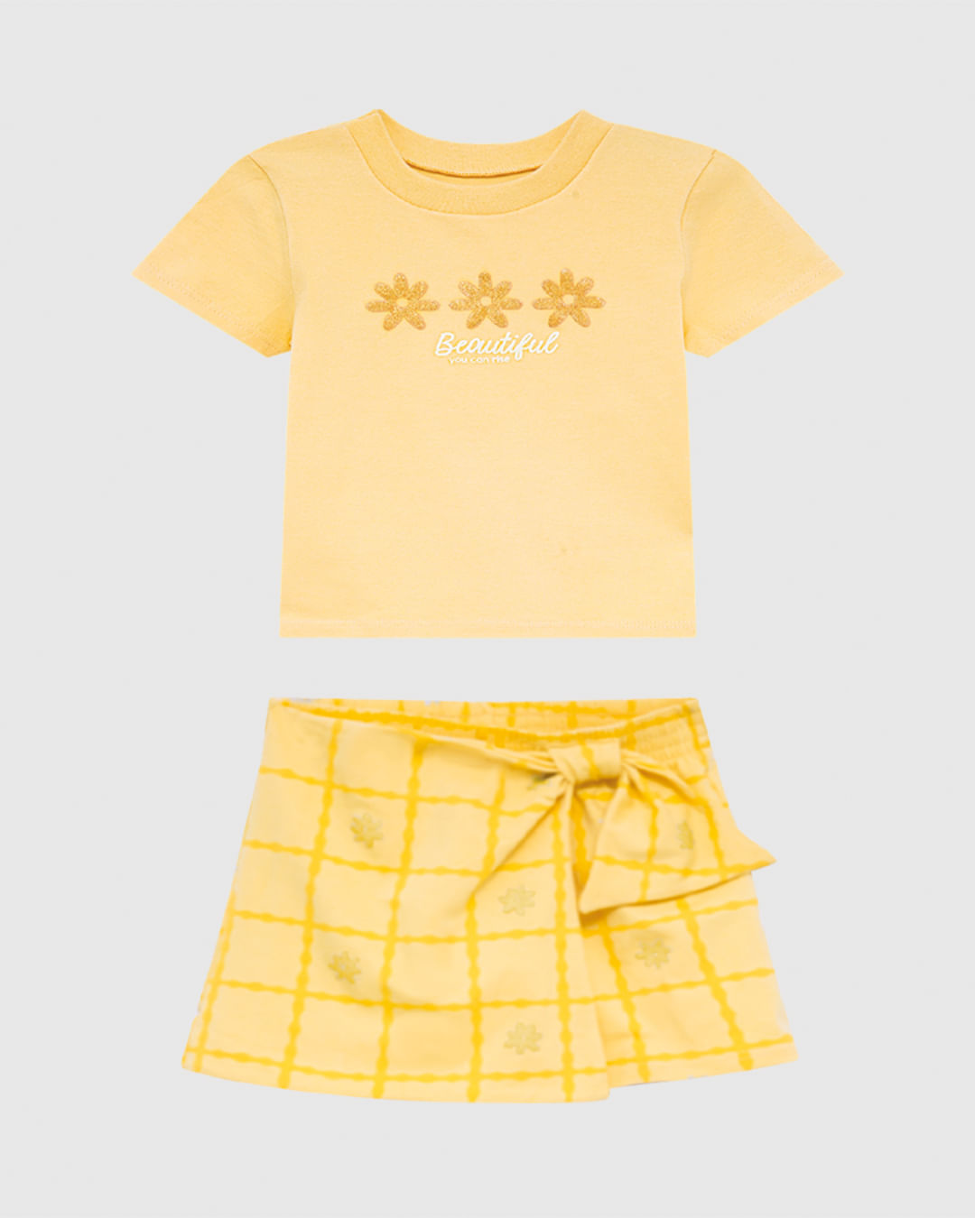 Conjunto Infantil Menina Blusa E Saia Estampa Quadriculada Malwee Kids