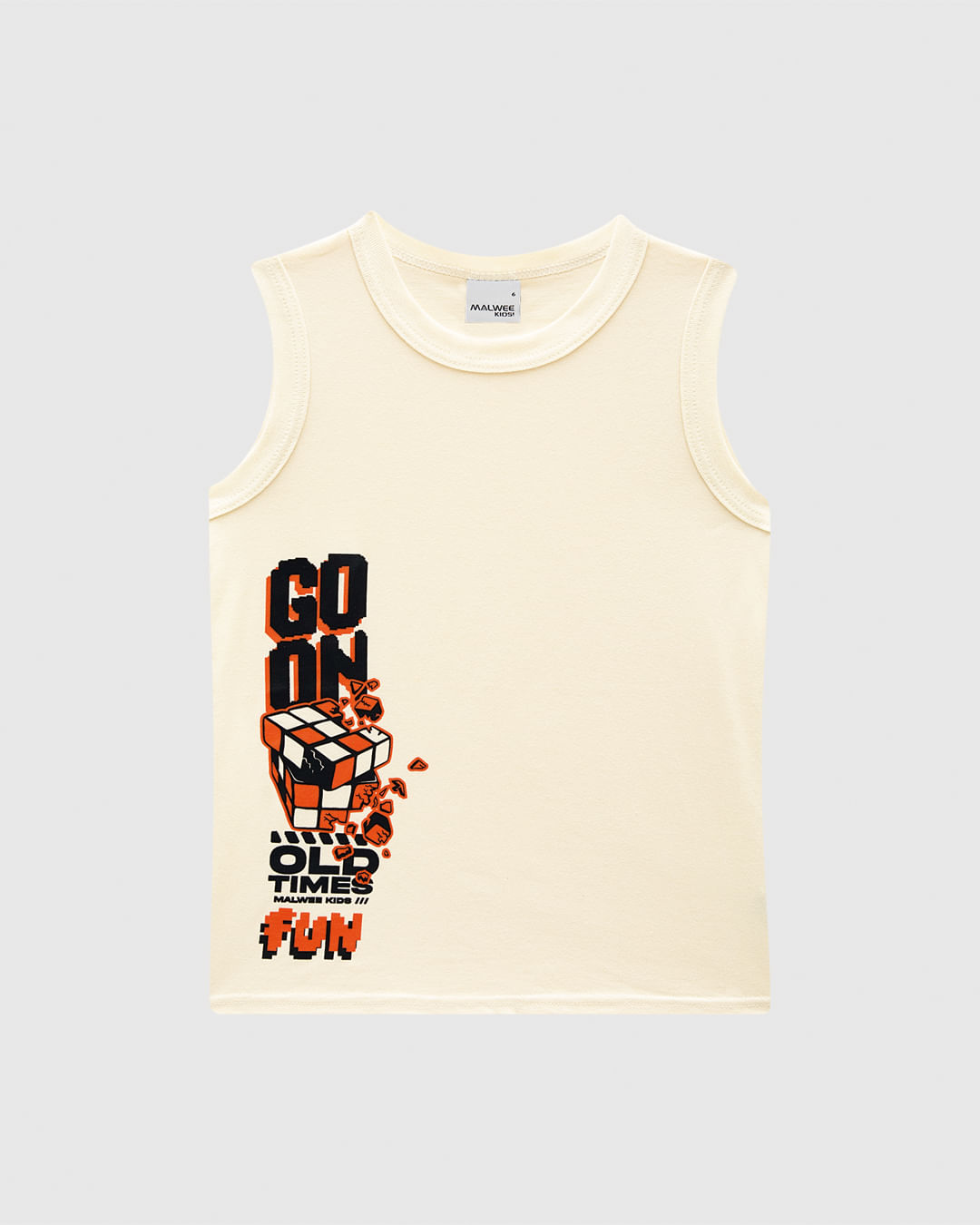 Regata Infantil Menino Alça Larga Estampa Frontal Em Algodão Malwee Kids - Off White - 12