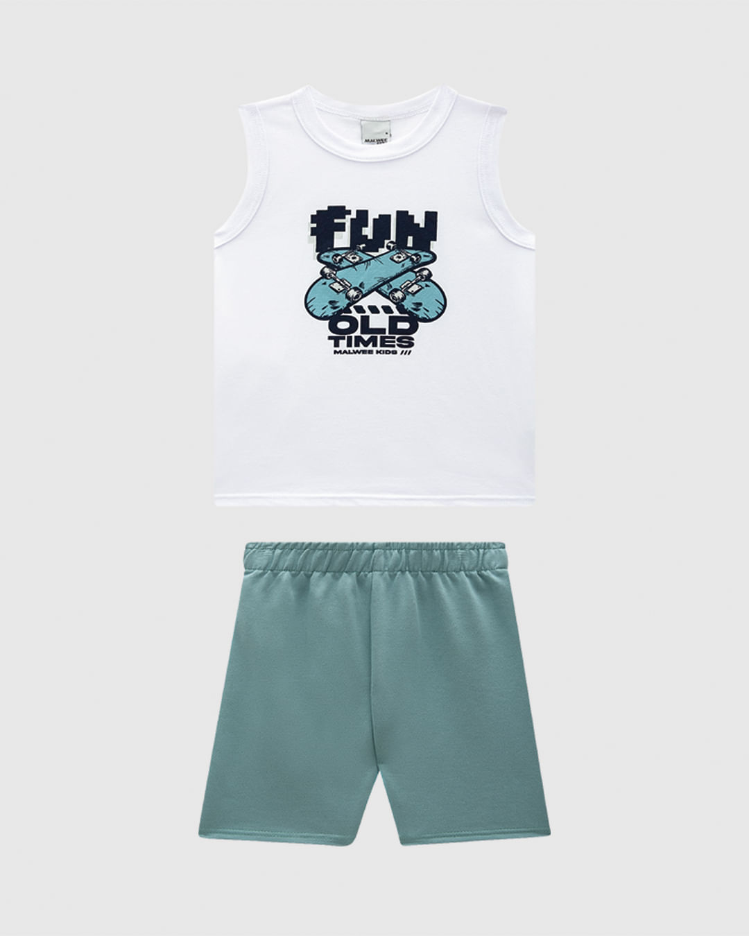 Conjunto Infantil Menino Bermuda Cós Elástico Em Moletinho - Branco - 6