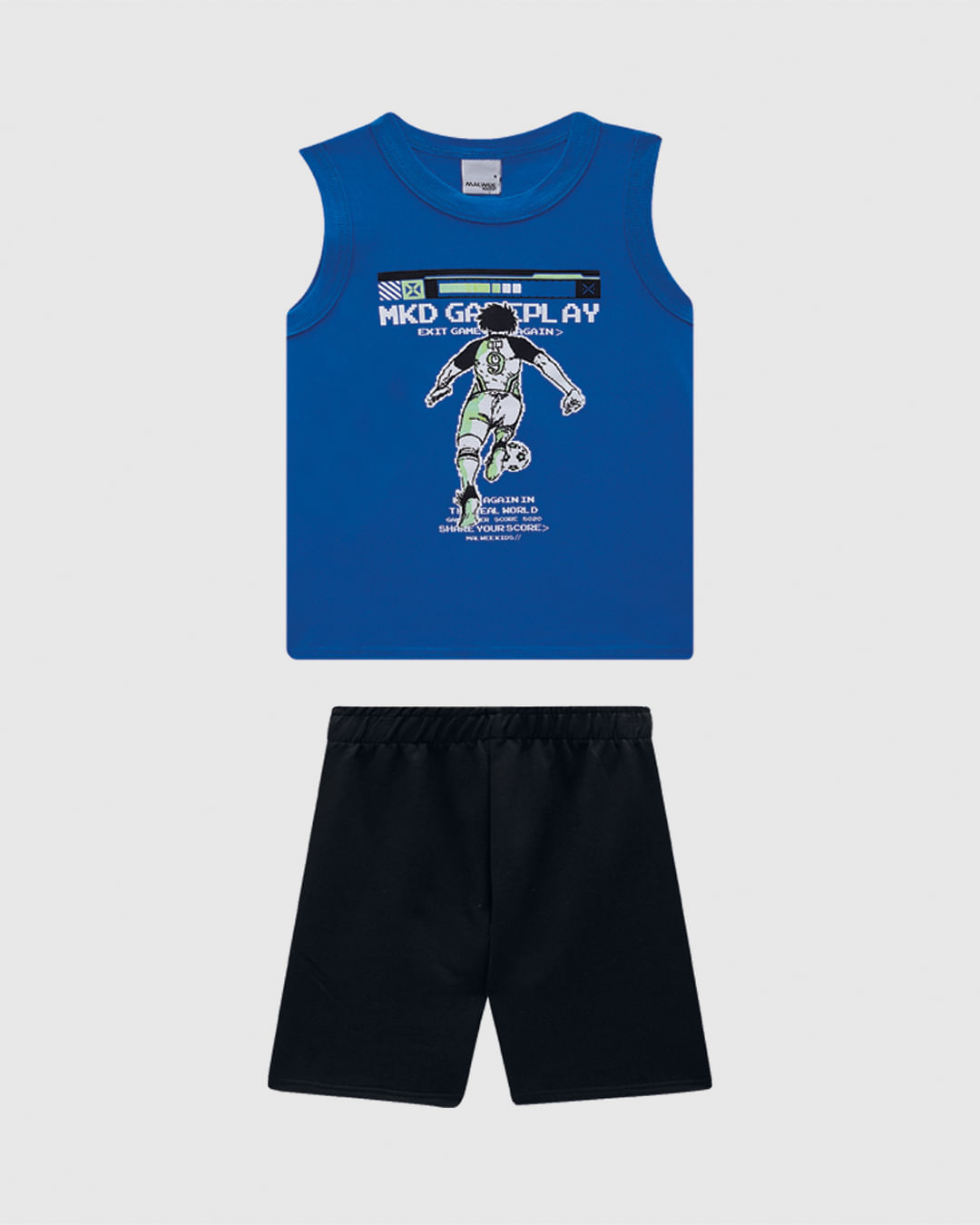 Conjunto Infantil Menino Bermuda Cós Elástico Em Moletinho - Azul - 6