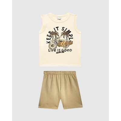 Conjunto Infantil Menino Bermuda Cós Elástico Em Moletinho