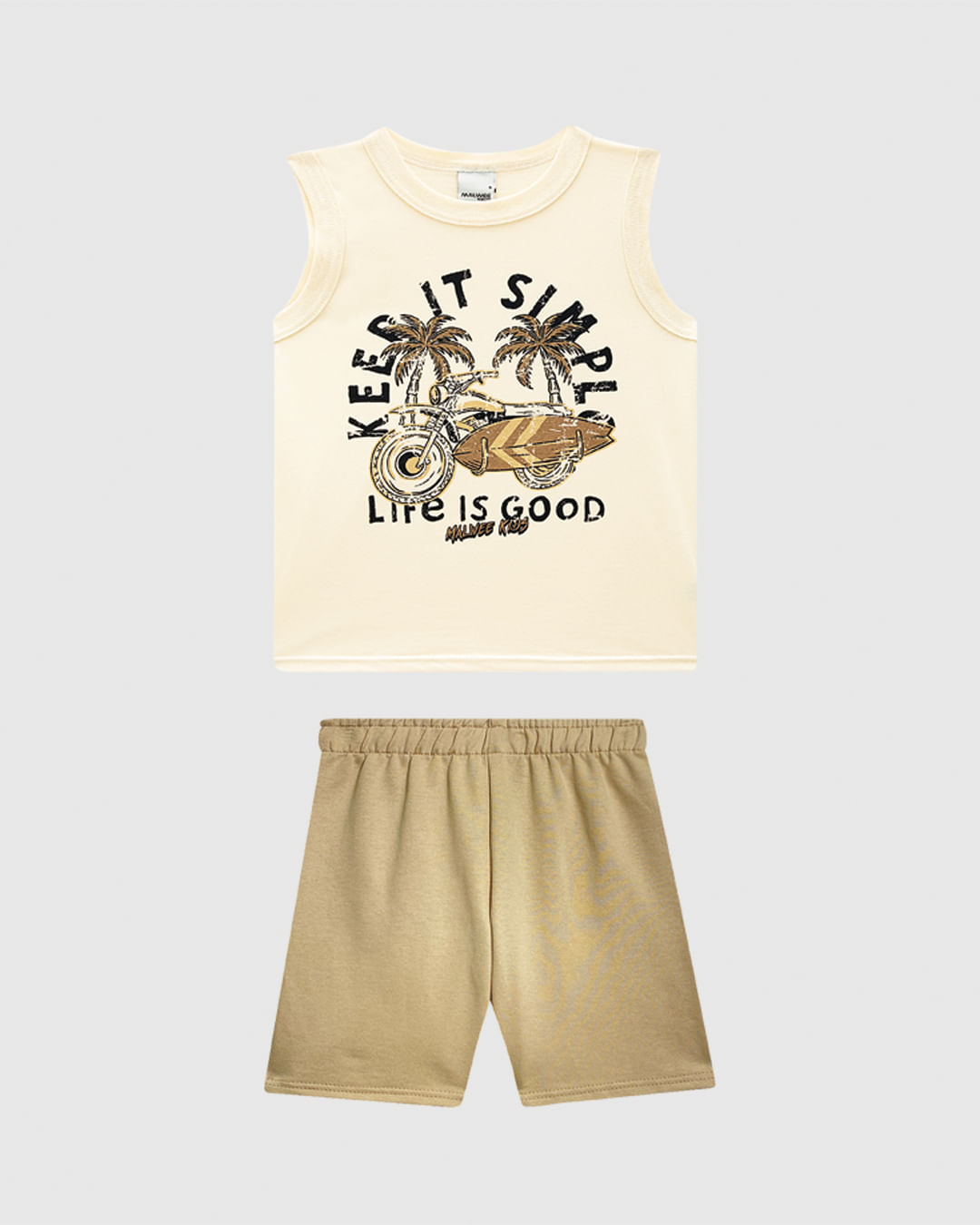 Conjunto Infantil Menino Bermuda Cós Elástico Em Moletinho - Off White - 4