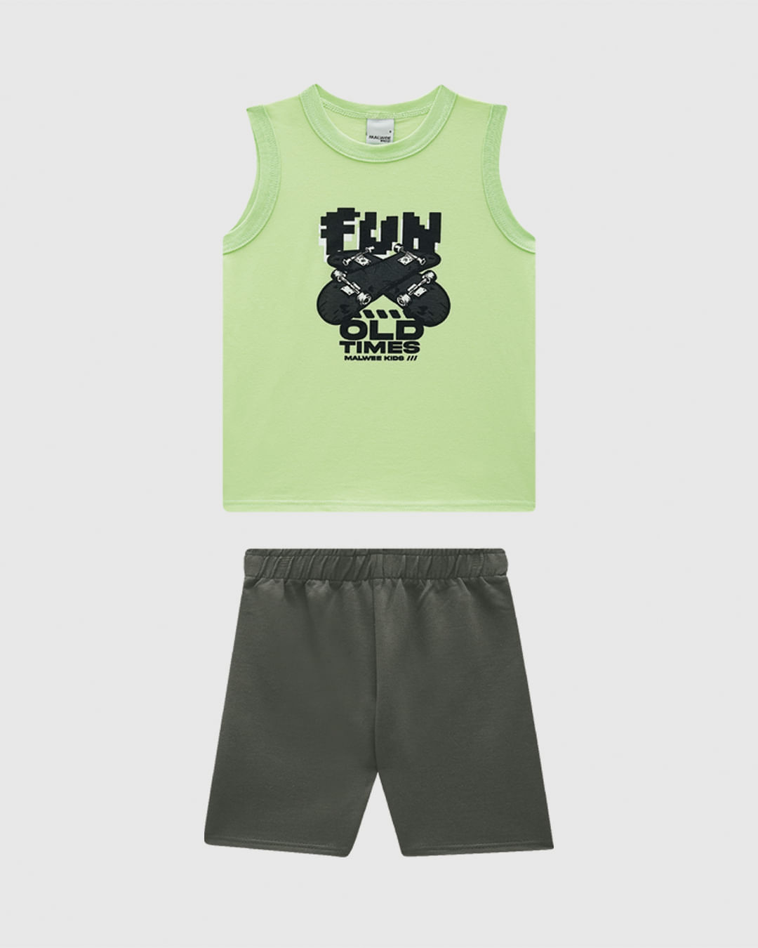 Conjunto Infantil Menino Bermuda Cós Elástico Em Moletinho - Verde - 4