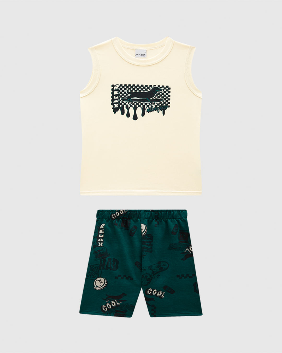 Conjunto Infantil Menino Bermuda Estampada Em Moletinho Malwee Kids