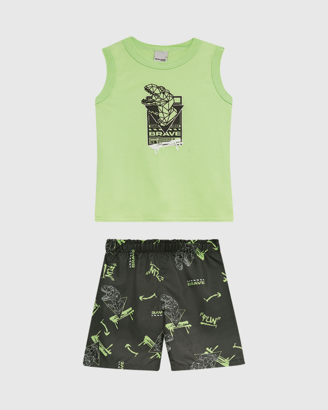 Conjunto Infantil Menino Regata Estampa Com Puff Em Algodão Malwee Kids