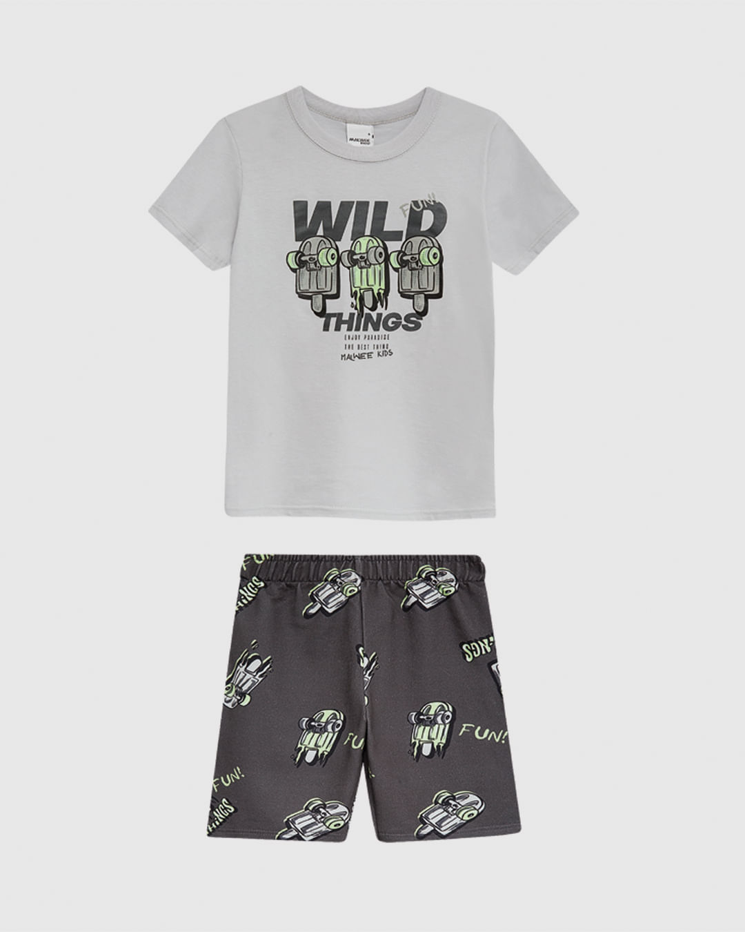 Conjunto Infantil Menino Camiseta E Bermuda Estampa Digital Malwee Kids - Cinza - 8