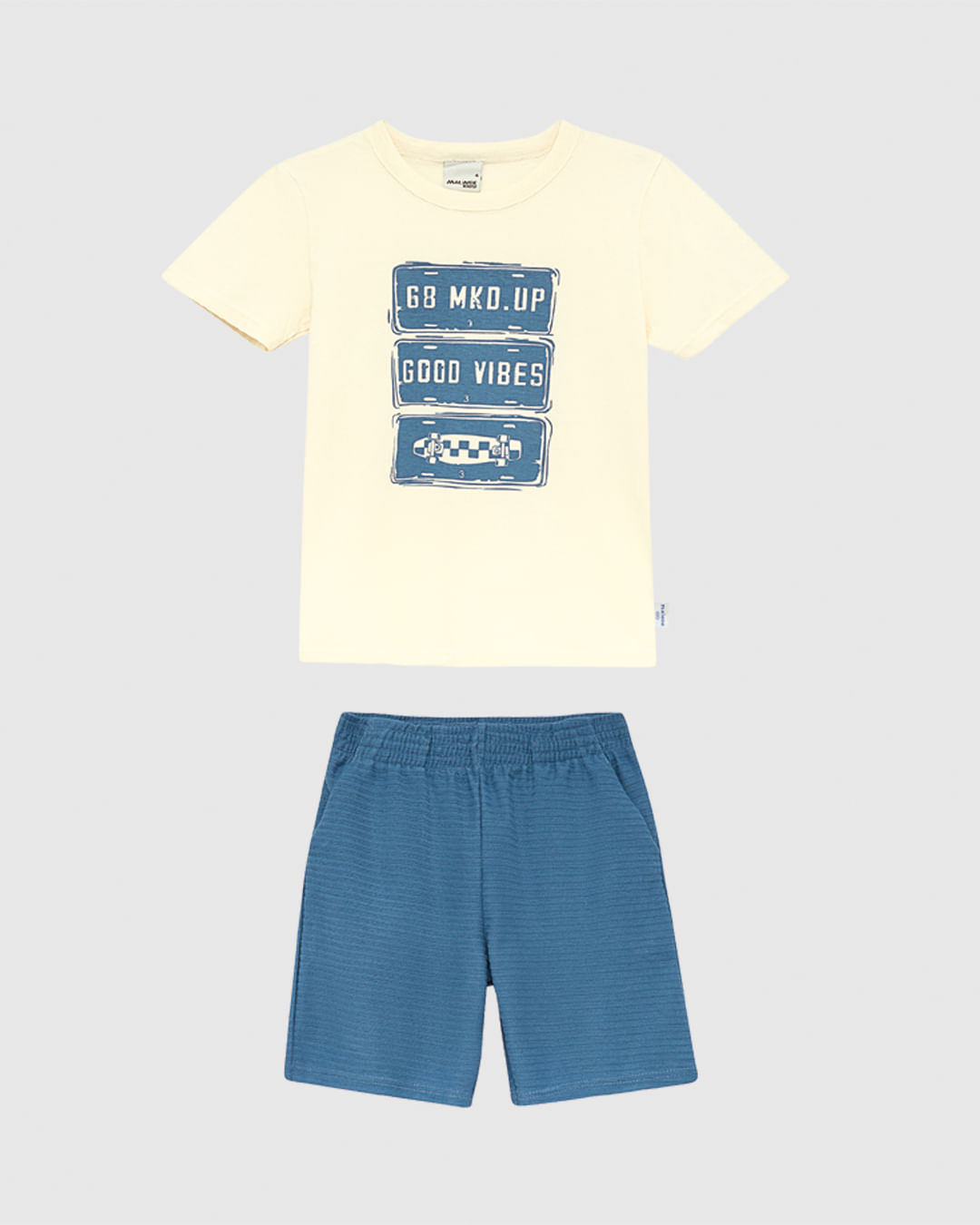 Conjunto Infantil Menino Camiseta Estampa Good Vibes Em Algodão Malwee Kids