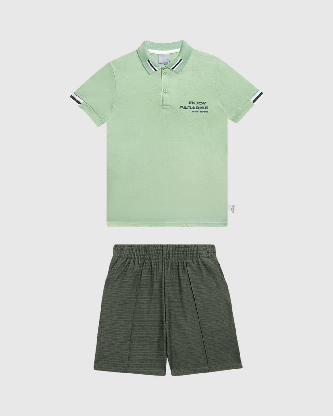 Conjunto Infantil Menino Camisa Polo Estampa Lettering Em Algodão Malwee Kids