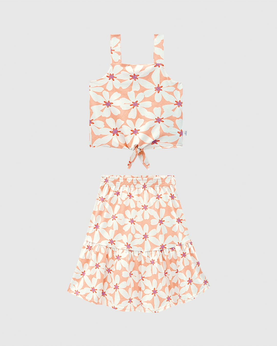 Conjunto Infantil Menina Floral Blusa Laço Decorativo E Saia Midi Malwee Kids - Imagem 3