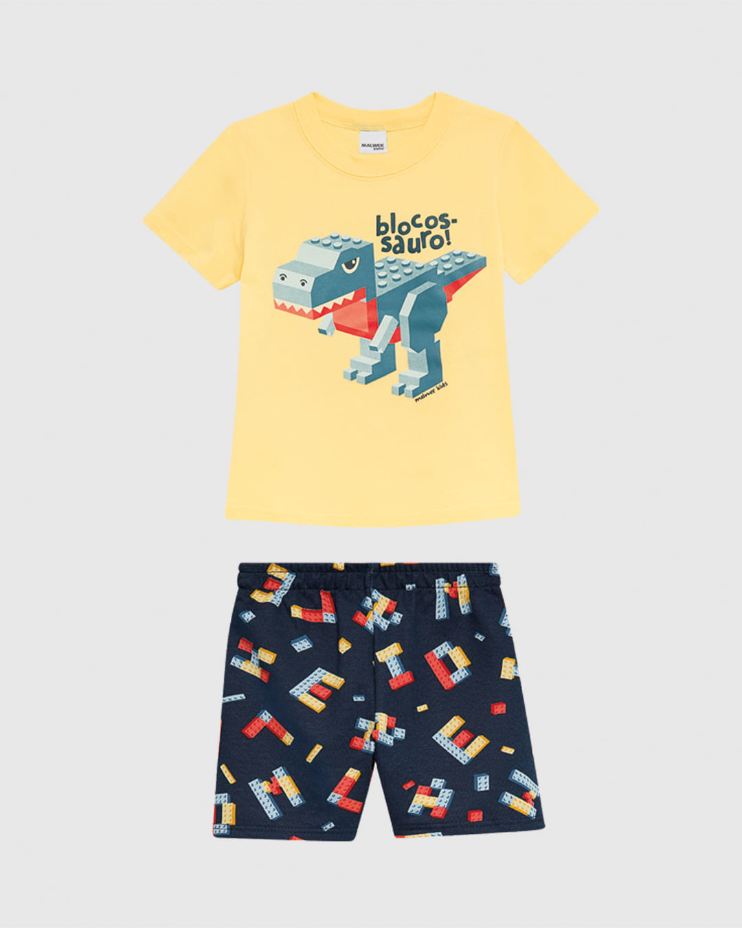 Conjunto Infantil Menino Blocos-Sauro Em Algodão Malwee Kids - Imagem 2