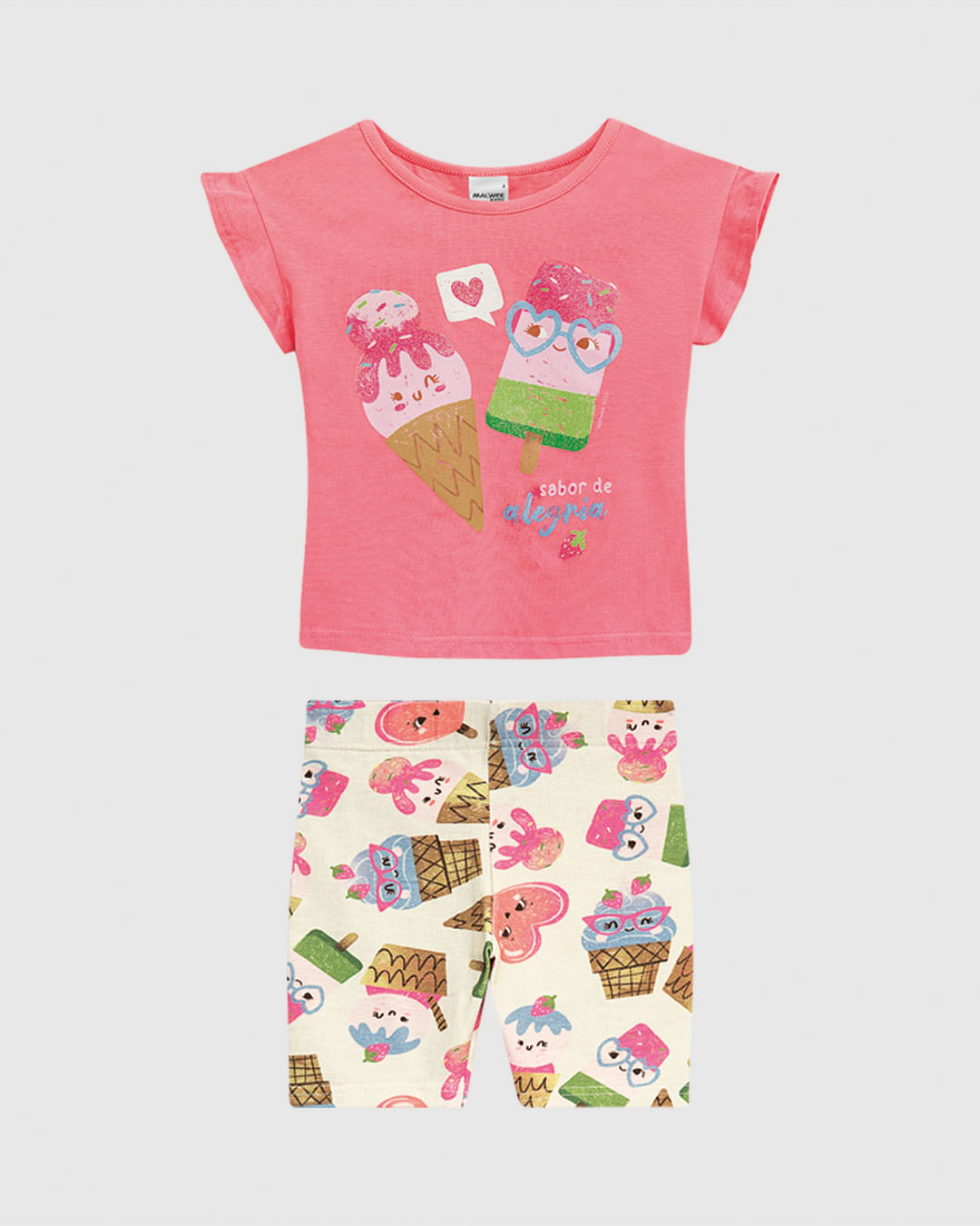 Conjunto Infantil Menina Blusa Manga Curta Babados Em Algodão Malwee Kids - Imagem 8