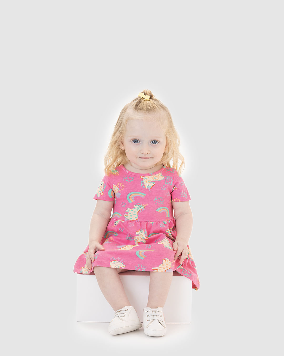 Vestido Infantil Estampado Manga Curta Em Algodão Malwee Kids - Rosa - 9M