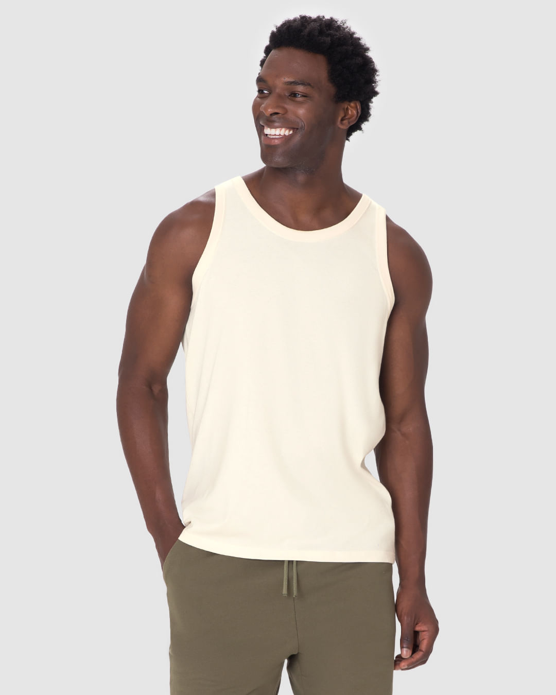 Regata Básica Masculina Alça Estreita Etiqueta Estampada Em Algodão - Imagem 21