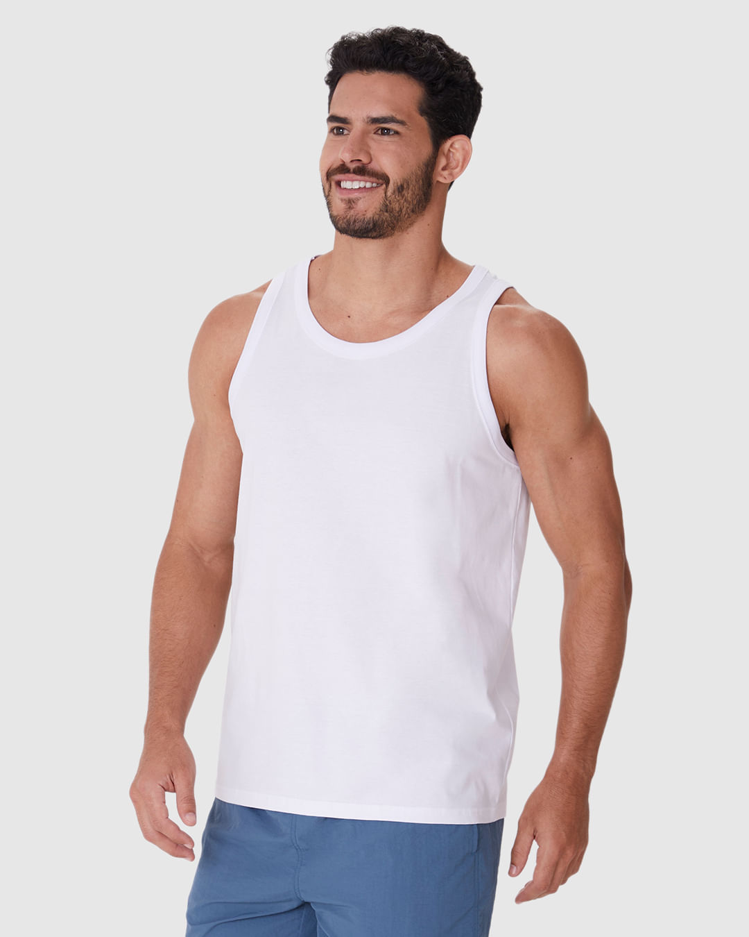 Regata Básica Masculina Alça Estreita Etiqueta Estampada Em Algodão