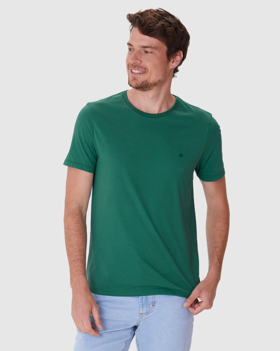 Camiseta Ícone Masculina Slim Bordado Frontal Em Algodão