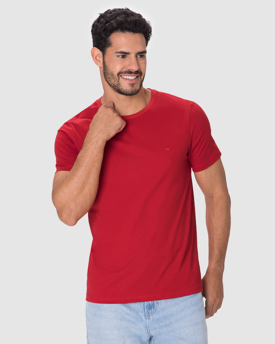 Camiseta Ícone Masculina Slim Bordado Frontal Em Algodão