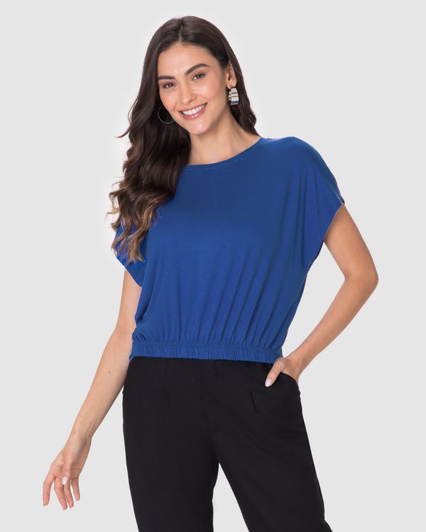 Blusa Cropped Feminina Barra Elástico Em Viscose Stretch Azul - GG