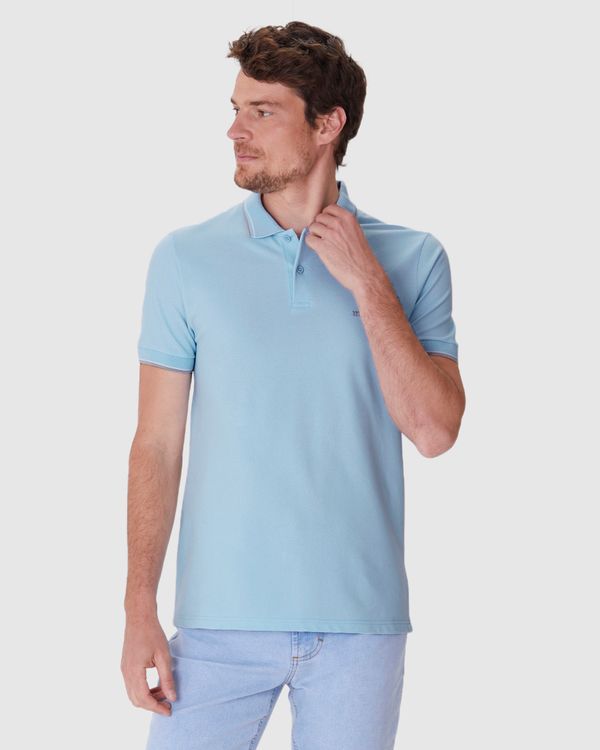 Camisa Polo Básica Masculina Slim Bordado Frontal Em Piquet Premium Azul - GG