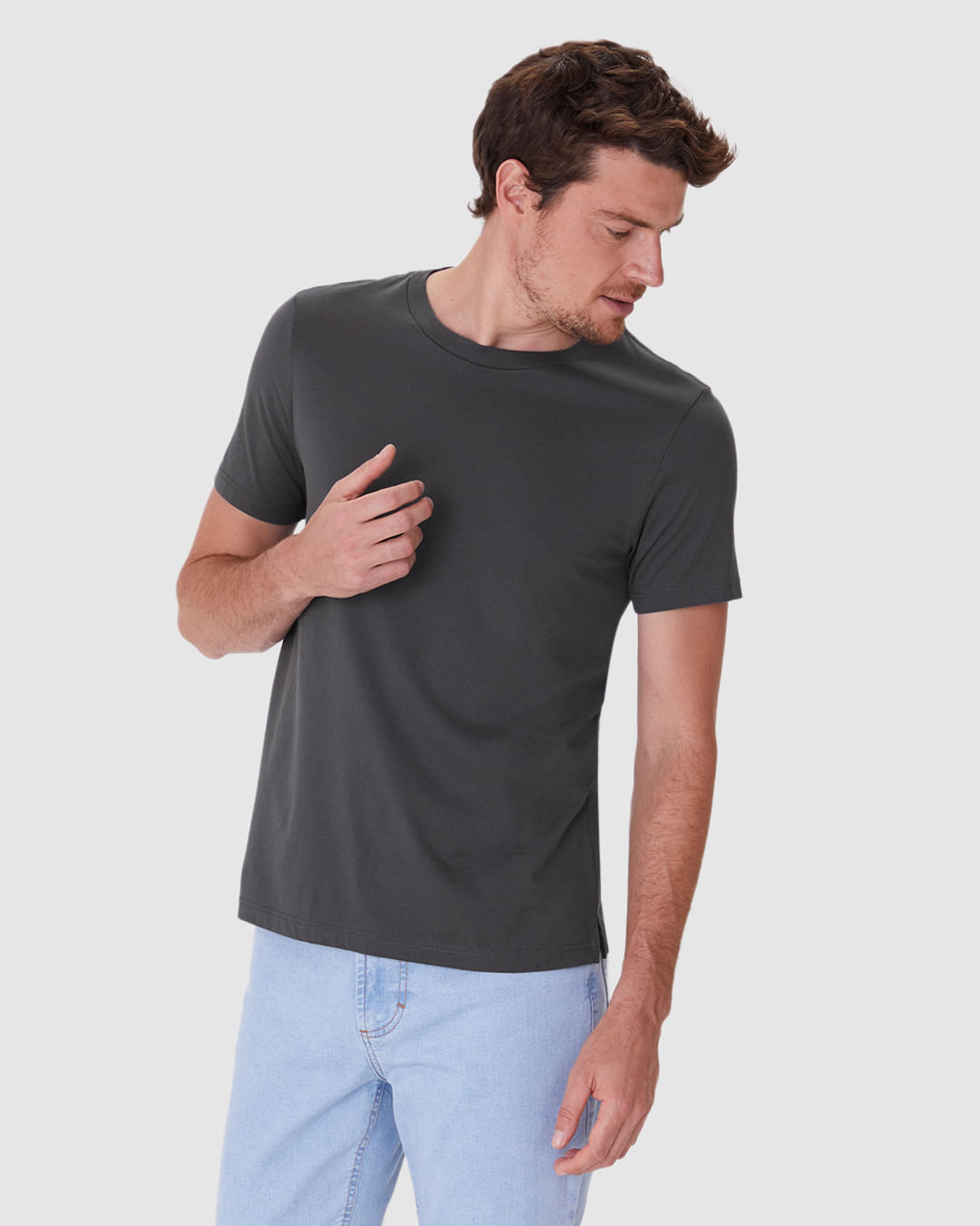 Camiseta Básica Masculina Slim Eiqueta Estampada Em Algodão Pima