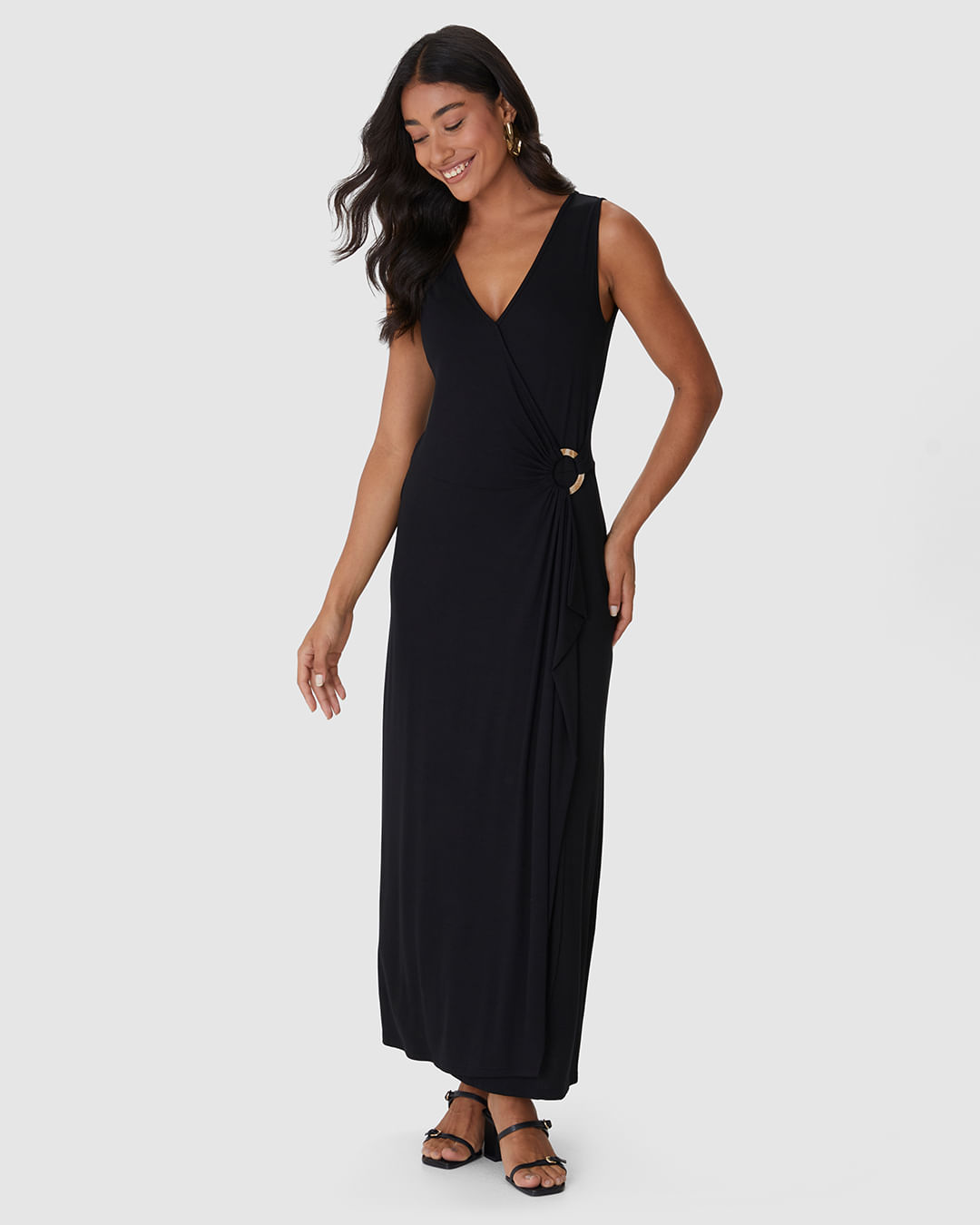 Vestido Midi Feminino Transpassado Detalhe Com Argola Em Viscose Stretch - Imagem 26