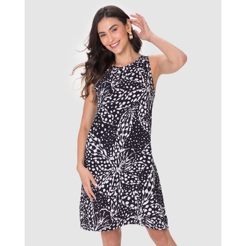 Vestido Feminino Evasê sem Manga Estampa Digital em Viscose