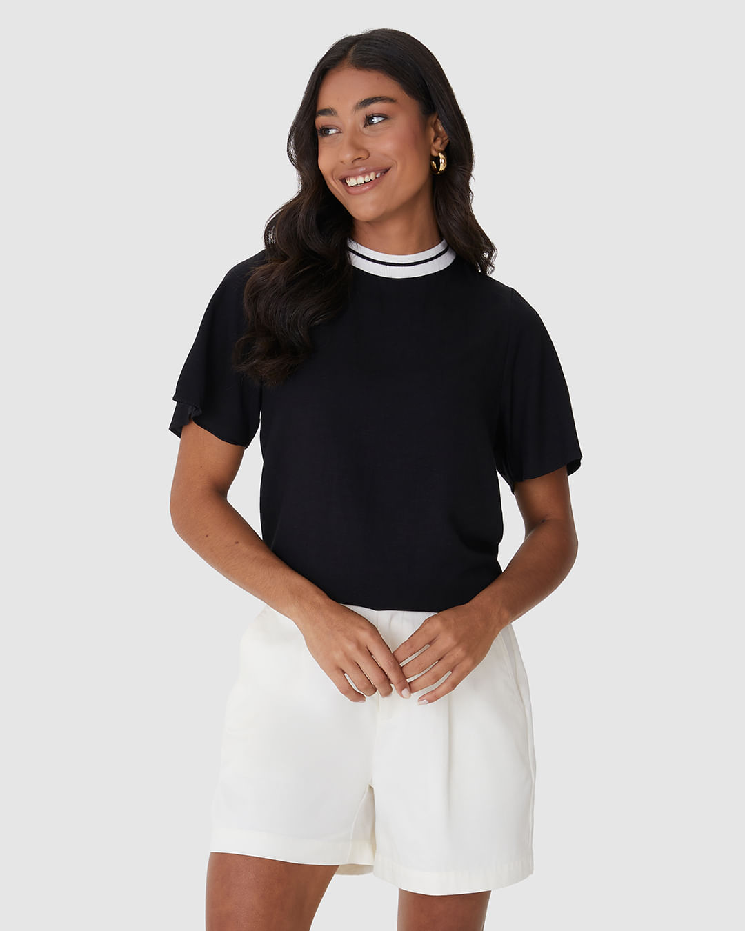 Blusa Ampla Feminina Gola Redonda Retilínea Em Viscolinho Texturizado - Imagem 16