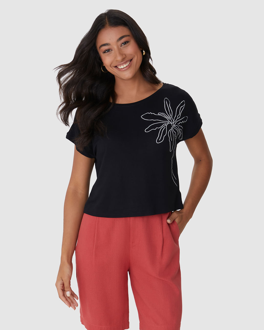 Blusa Ampla Feminina Estampa Puff em Moletinho de Viscose