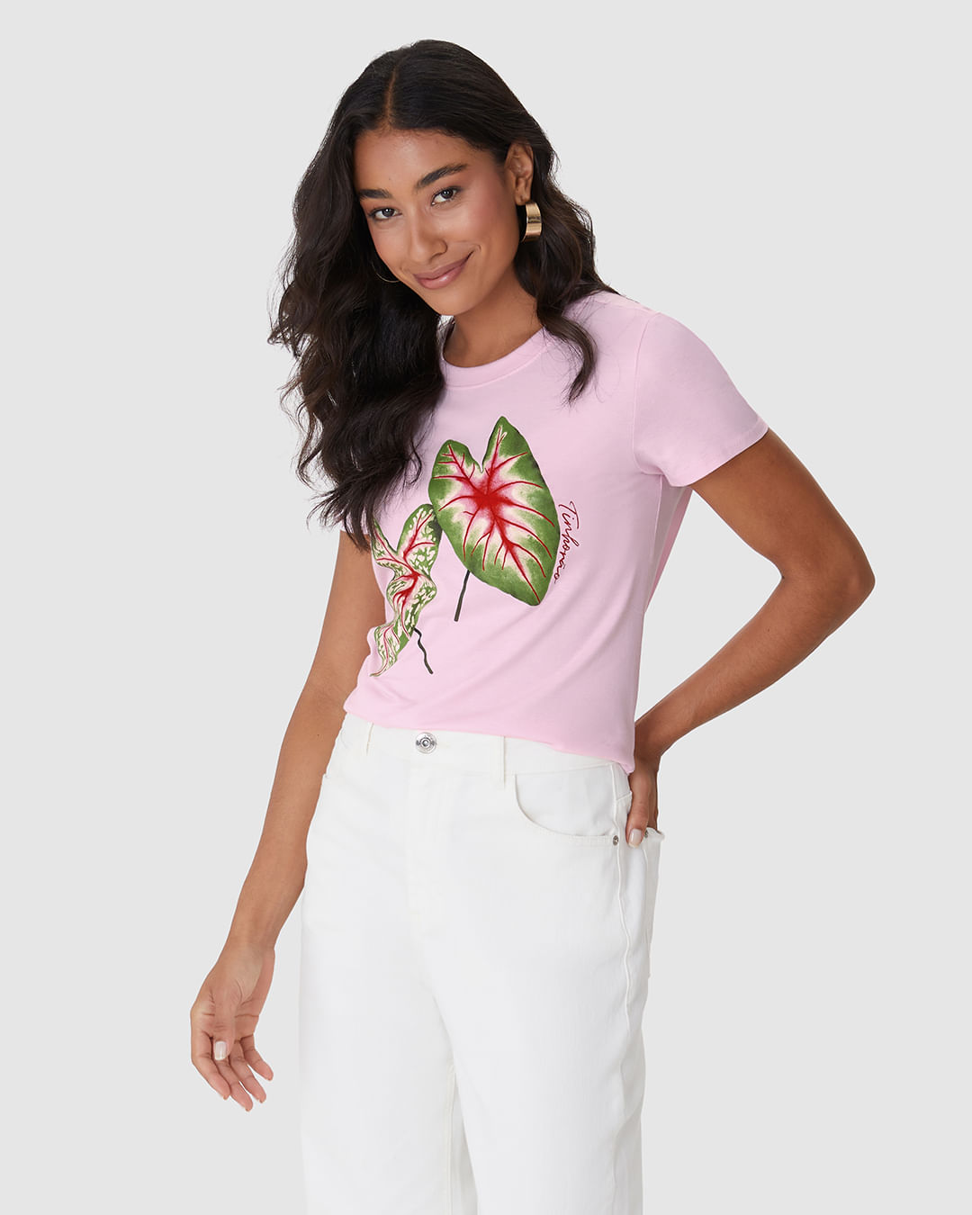 Camiseta Feminina Ilustração Frontal Especial Plantas Em Algodão - Imagem 11