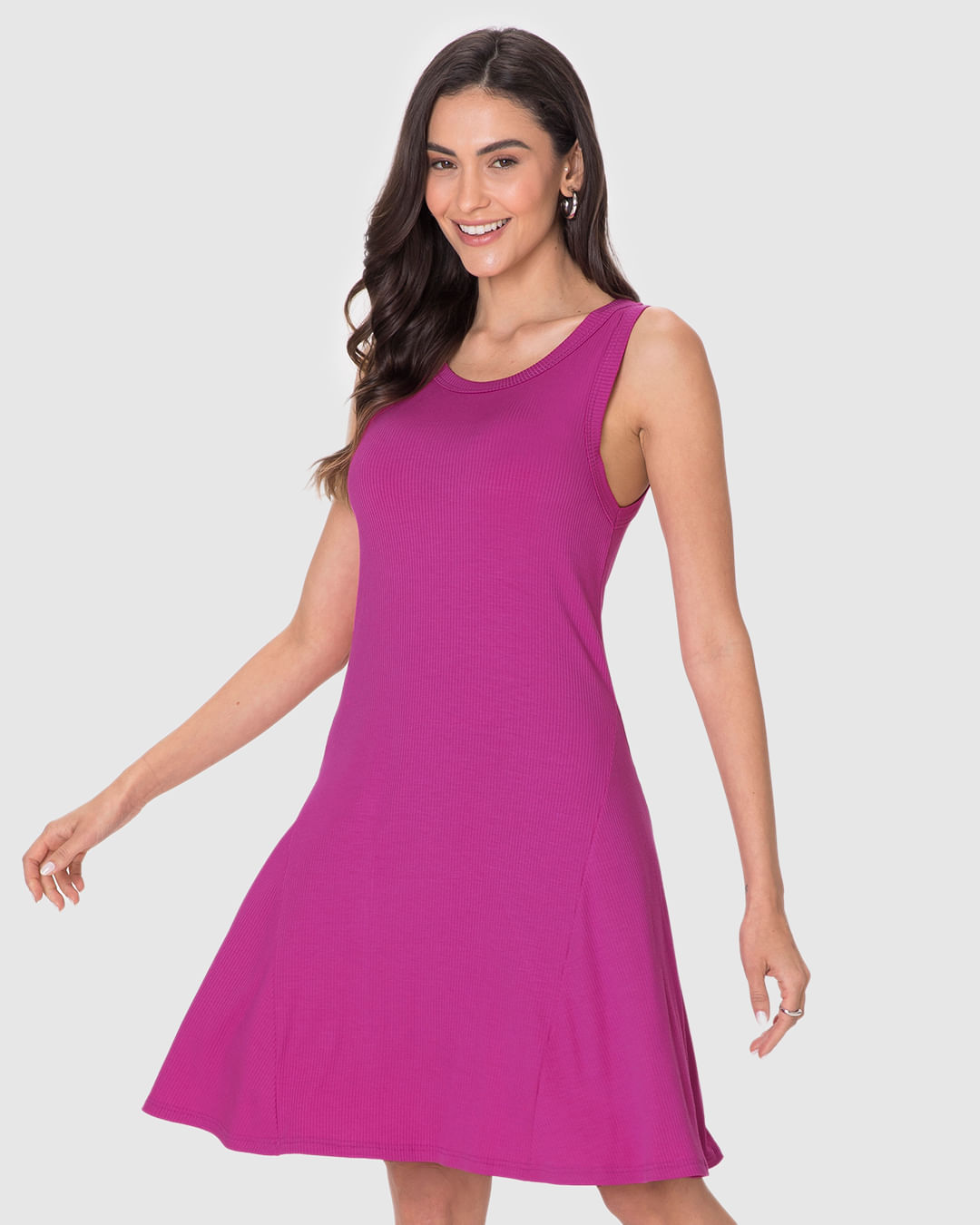 Vestido Feminino Evasê Sem Manga Em Malha Viscose Canelada - Imagem 6