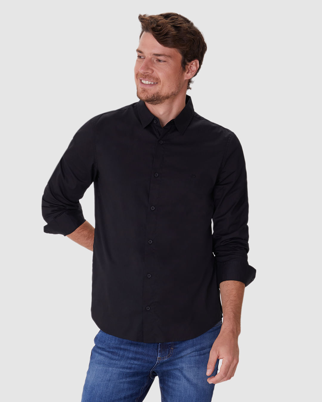 Camisa Masculina Slim Manga Longa Em Tricoline Stretch