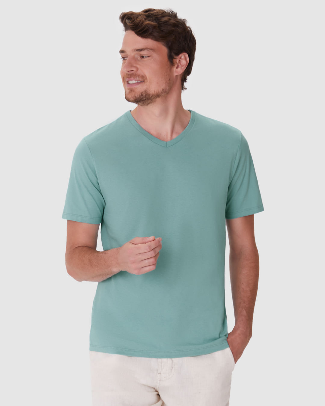 Camiseta Básica Masculina Gola V Em Algodão - Imagem 21