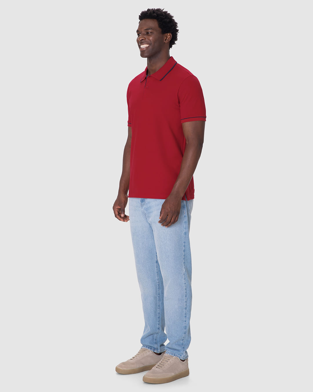 Camisa Polo Básica Masculina Detalhe Costura Contraste Em Piquet Stretch - Imagem 12