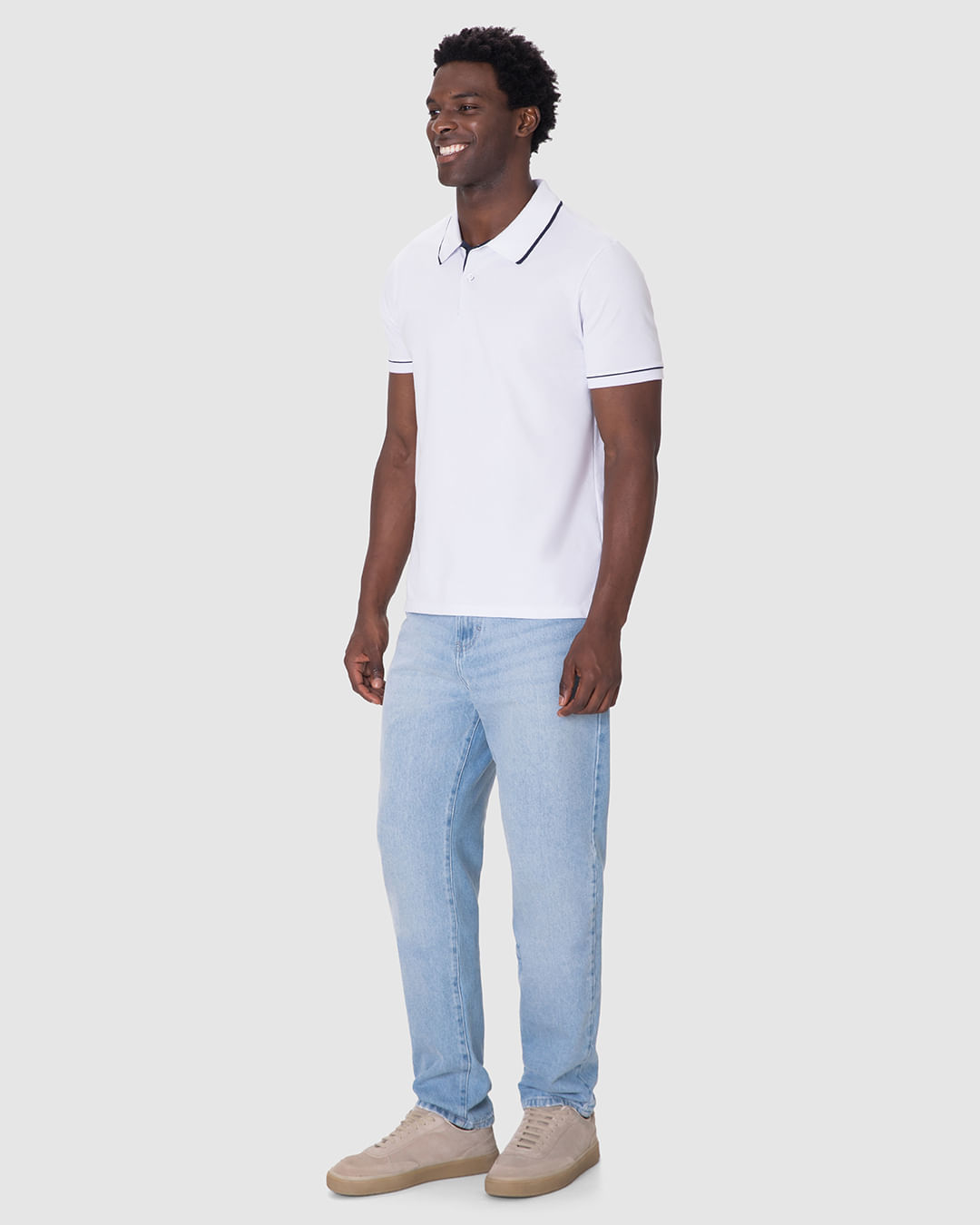 Camisa Polo Básica Masculina Detalhe Costura Contraste Em Piquet Stretch - Imagem 2