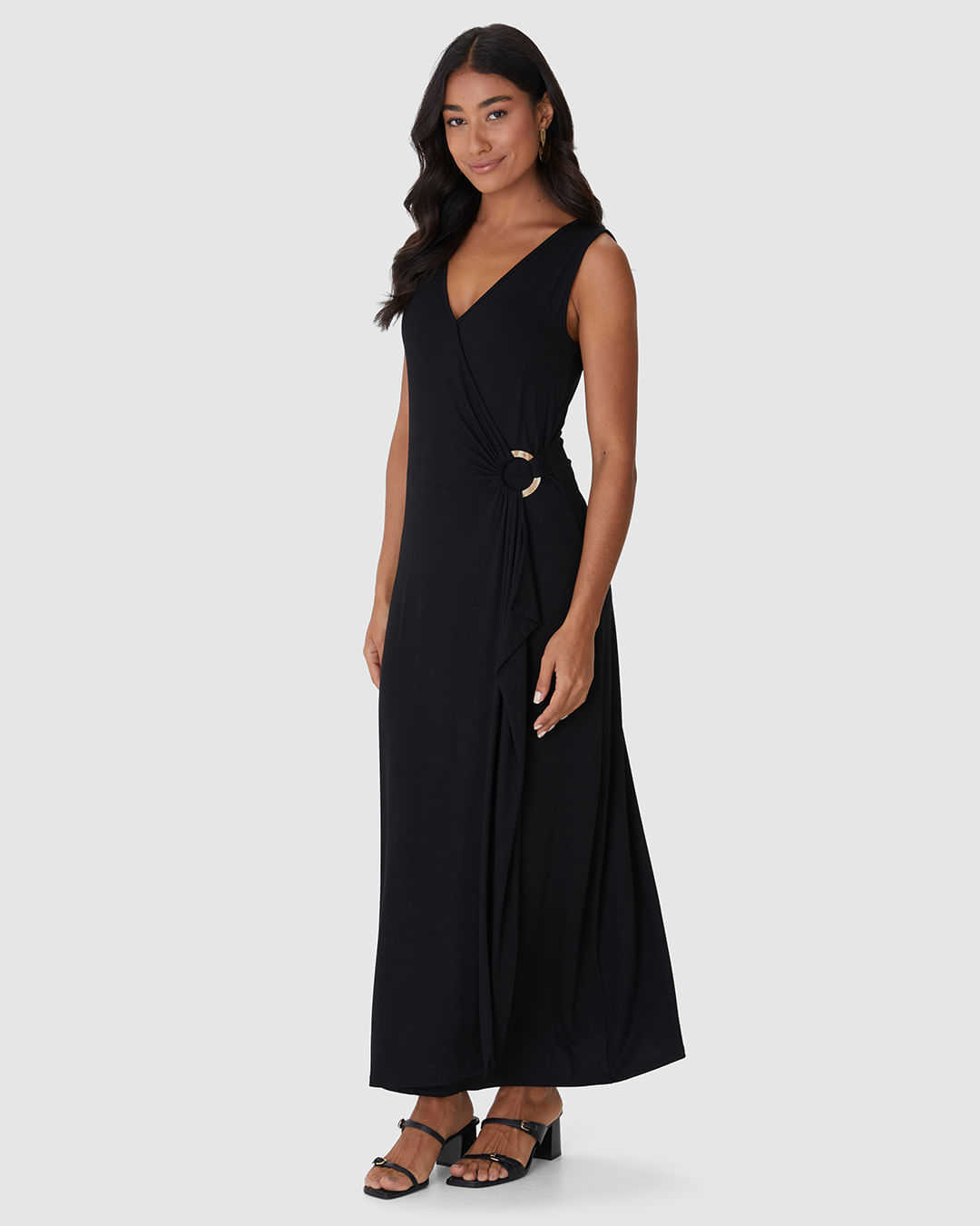 Vestido Midi Feminino Transpassado Detalhe Com Argola Em Viscose Stretch - Imagem 27