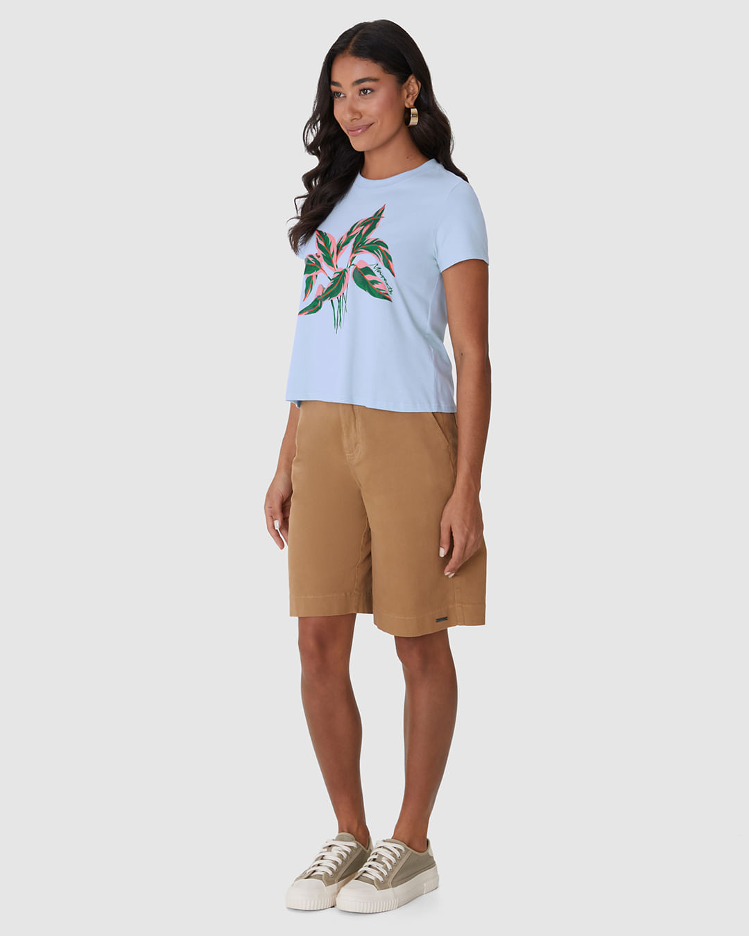 Camiseta Feminina Ilustração Frontal Especial Plantas Em Algodão - Imagem 7