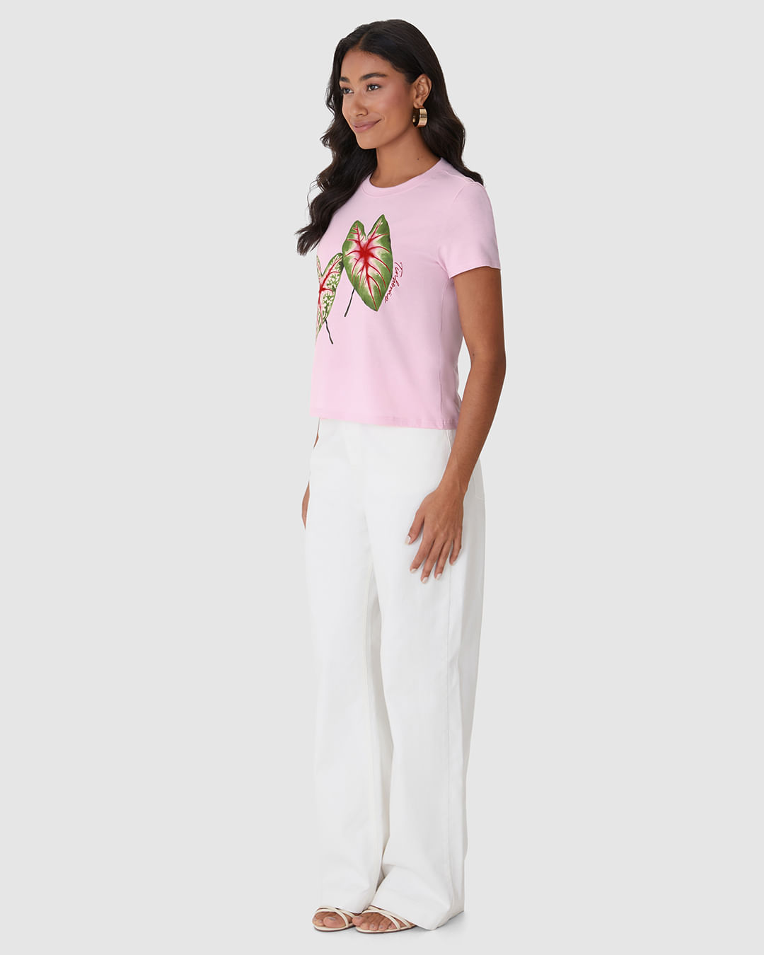 Camiseta Feminina Ilustração Frontal Especial Plantas Em Algodão - Imagem 7