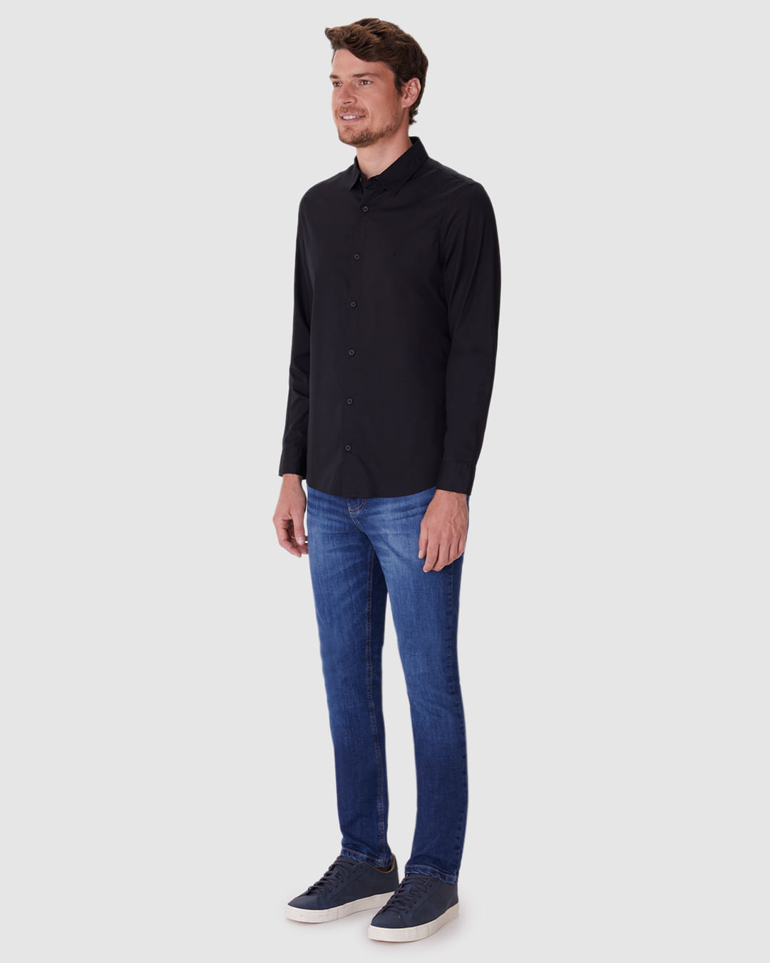 Camisa Masculina Slim Manga Longa Em Tricoline Stretch - Imagem 17