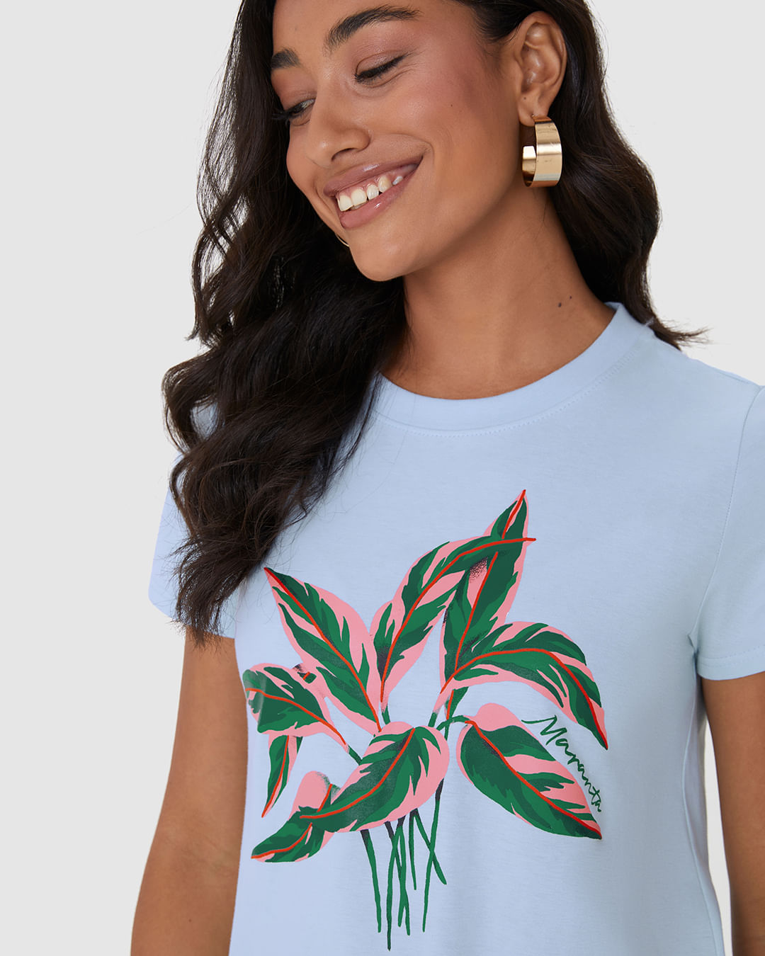 Camiseta Feminina Ilustração Frontal Especial Plantas Em Algodão - Imagem 3