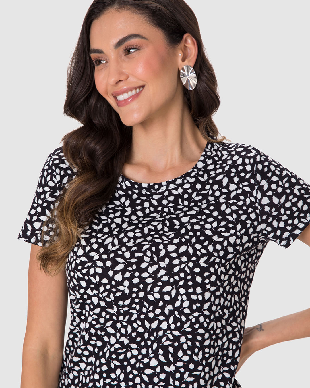 Blusa Feminina Decote Redondo Estampada Em Algodão - Imagem 23
