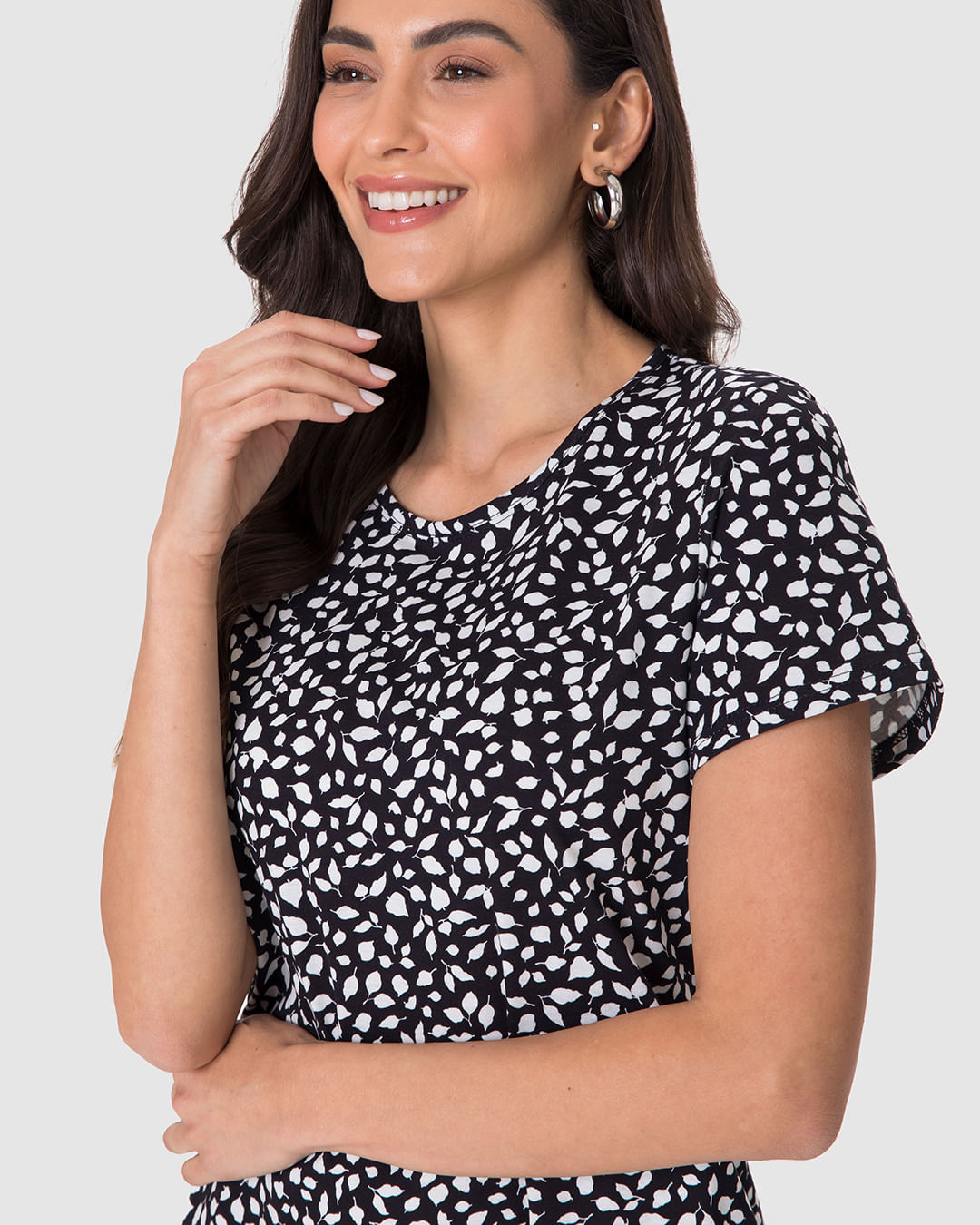 Vestido Feminino Estampado Com Decote Redondo Em Algodão - Imagem 8