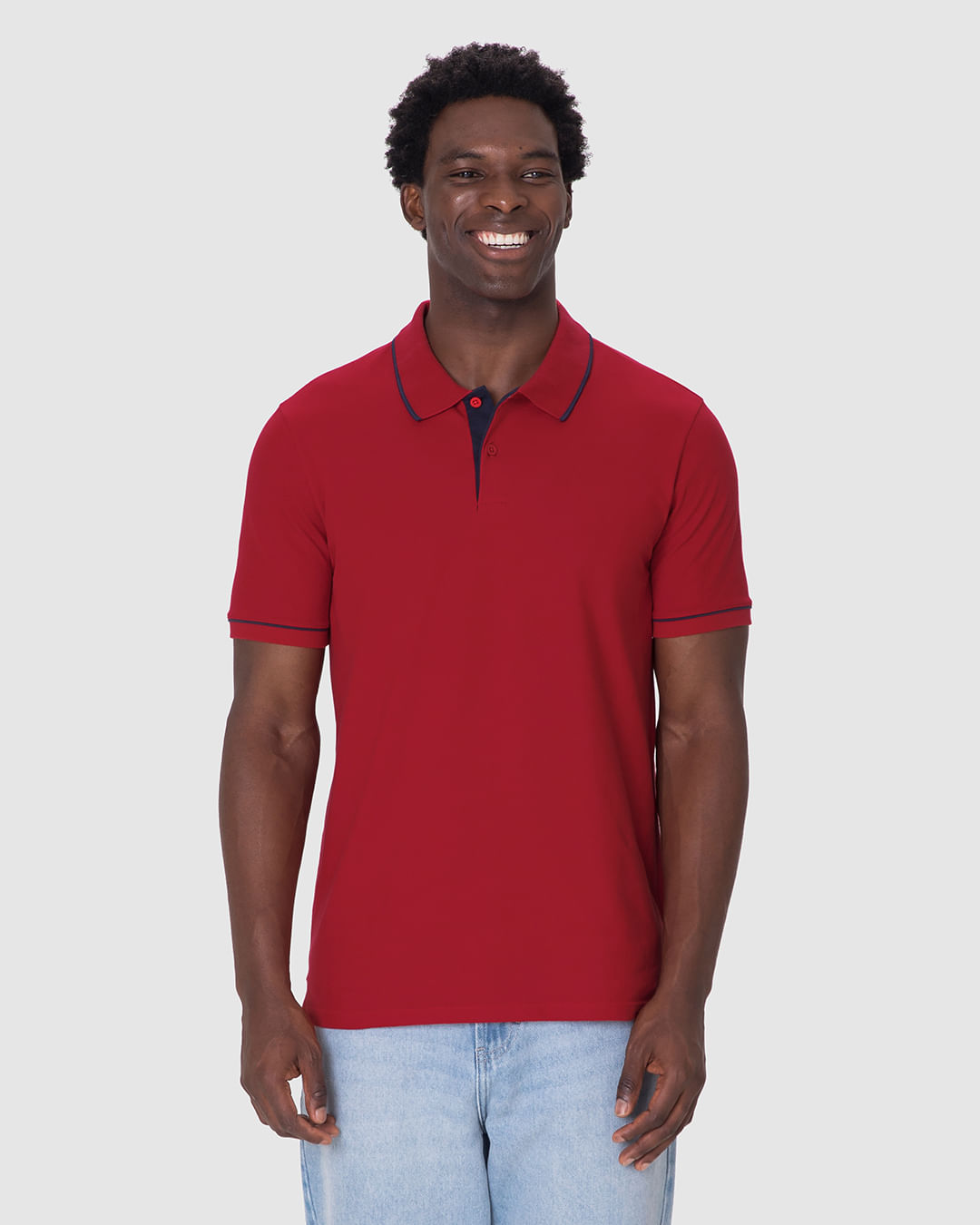 Camisa Polo Básica Masculina Detalhe Costura Contraste Em Piquet Stretch - Imagem 4