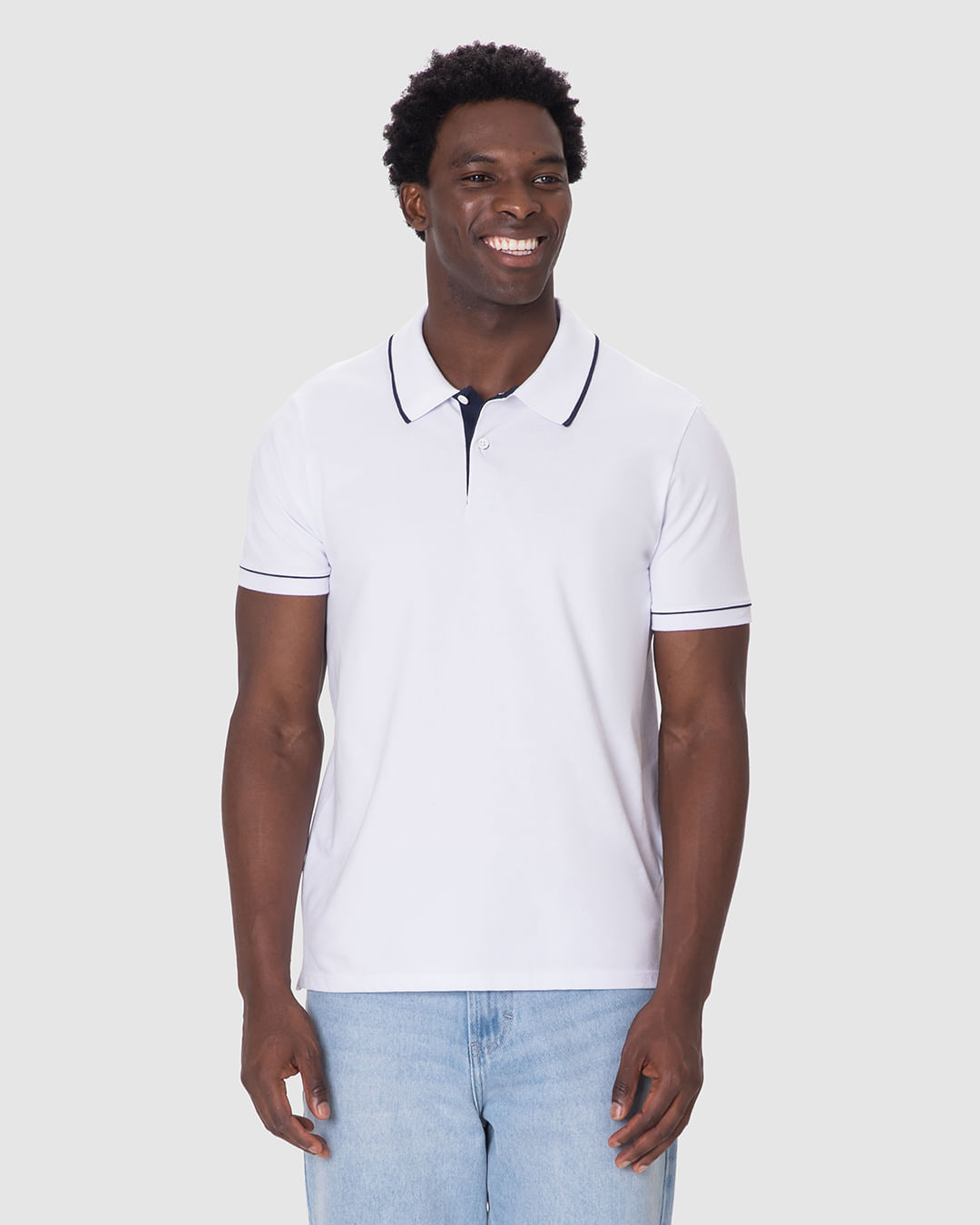 Camisa Polo Básica Masculina Detalhe Costura Contraste Em Piquet Stretch - Imagem 19